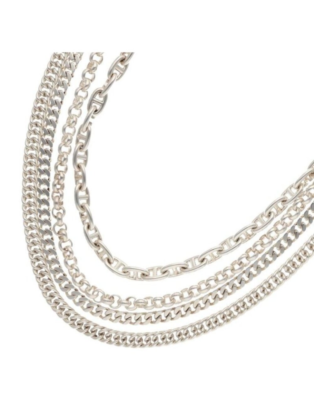 Hermes Etcetra Silver Quadruple Strand Chain Necklace